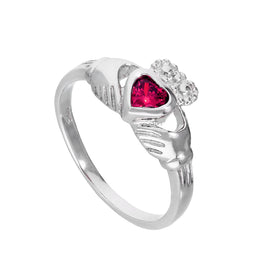 Bague Claddagh en argent sterling et cristal rubis CZ, pierre de naissance de juillet, tailles 48 à 62,5