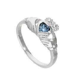 Bague Claddagh en argent sterling et cristal de tanzanite CZ, pierre de naissance de décembre 48 - 62,5