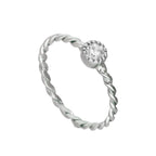 Bague en argent sterling et cristal CZ transparent, pierre de naissance d'avril, corde torsadée 48 - 62,5