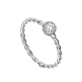Bague en argent sterling et cristal CZ transparent, pierre de naissance d'avril, corde torsadée 48 - 62,5