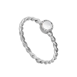 Bague en argent sterling et pierre de lune, pierre de naissance de juin, corde torsadée 48 - 62,5