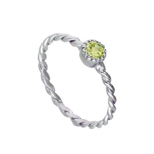 Bague en argent sterling et cristal péridot CZ, pierre de naissance d'août, corde torsadée I - U