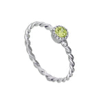 Bague en argent sterling et cristal péridot CZ, pierre de naissance d'août, corde torsadée 48 - 62,5