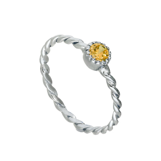 Bague en argent sterling et cristal de citrine CZ, pierre de naissance de novembre, corde torsadée I - U