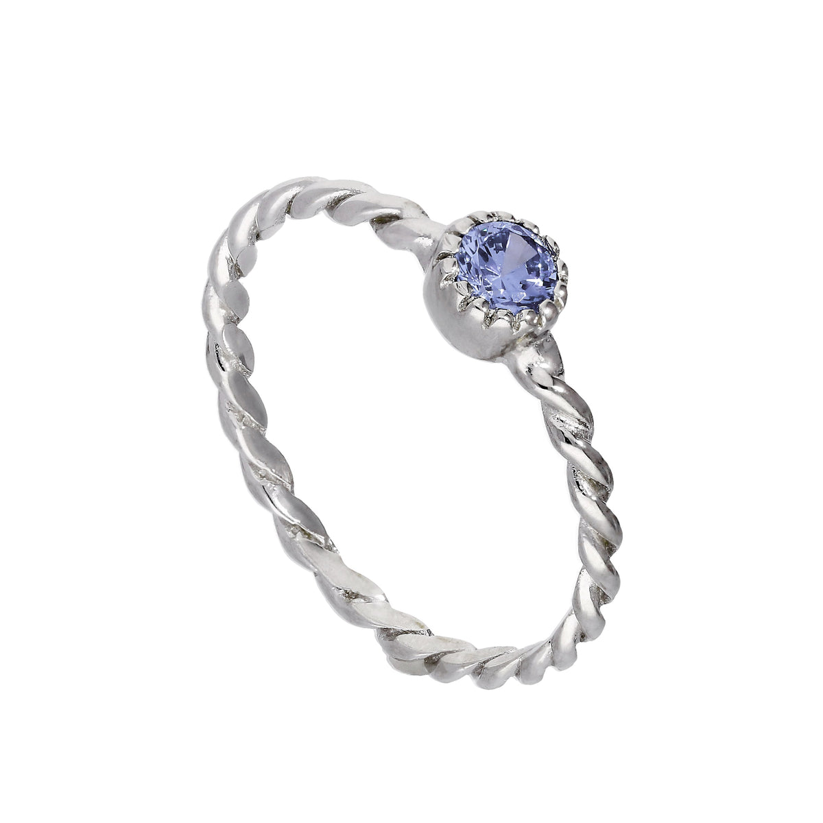Bague en argent sterling et cristal CZ tanzanite, pierre de naissance de décembre, corde torsadée 48 - 62,5