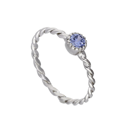 Bague en argent sterling et cristal CZ tanzanite, pierre de naissance de décembre, corde torsadée I - U