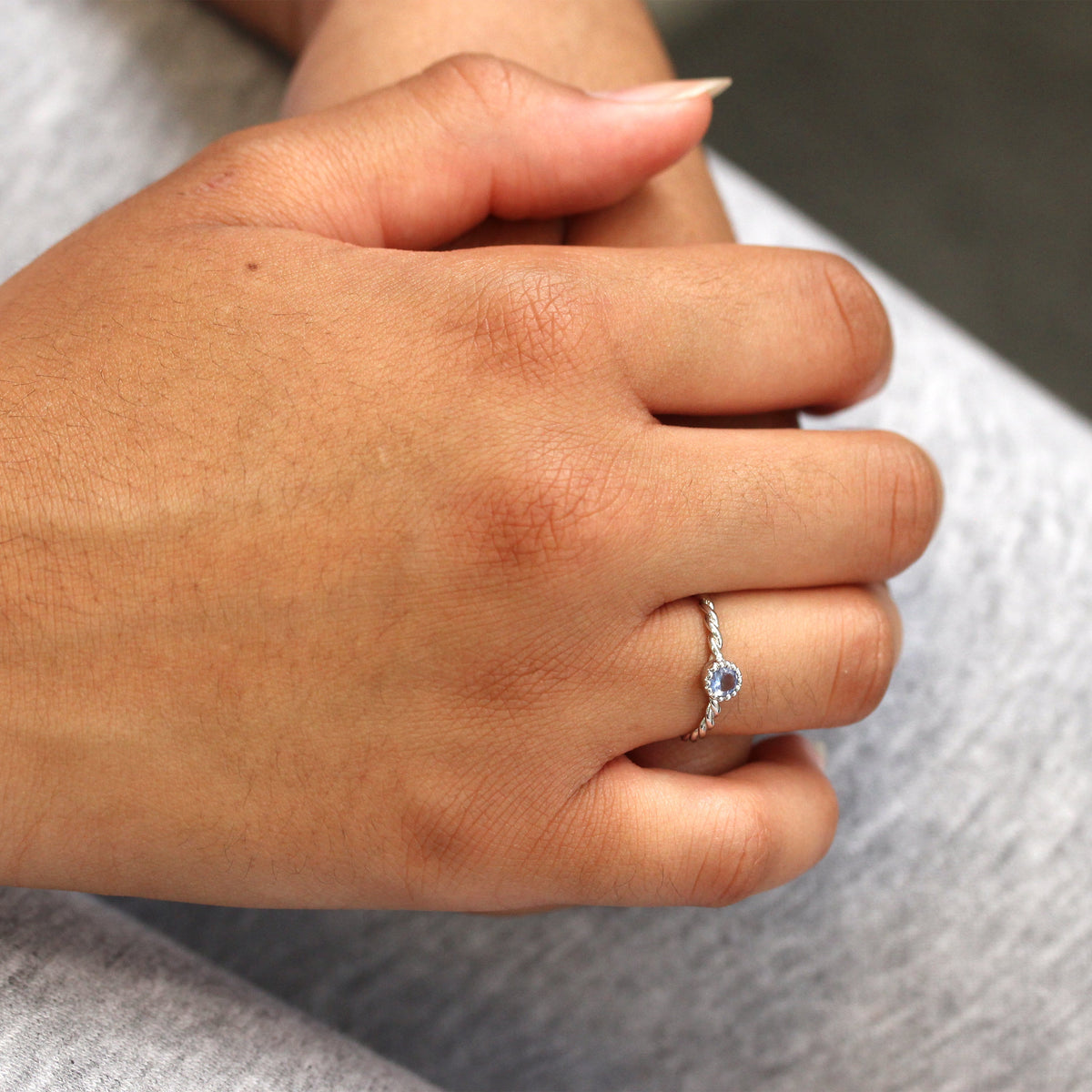 Bague en argent sterling et cristal CZ tanzanite, pierre de naissance de décembre, corde torsadée 48 - 62,5