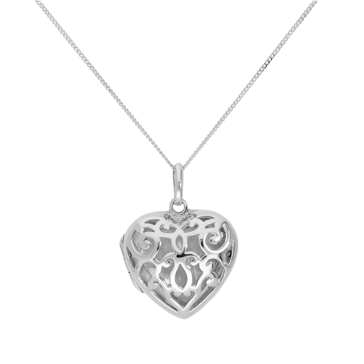 Médaillon en argent sterling gravable en forme de cœur avec motif tourbillons ouverts, 40 à 55 cm
