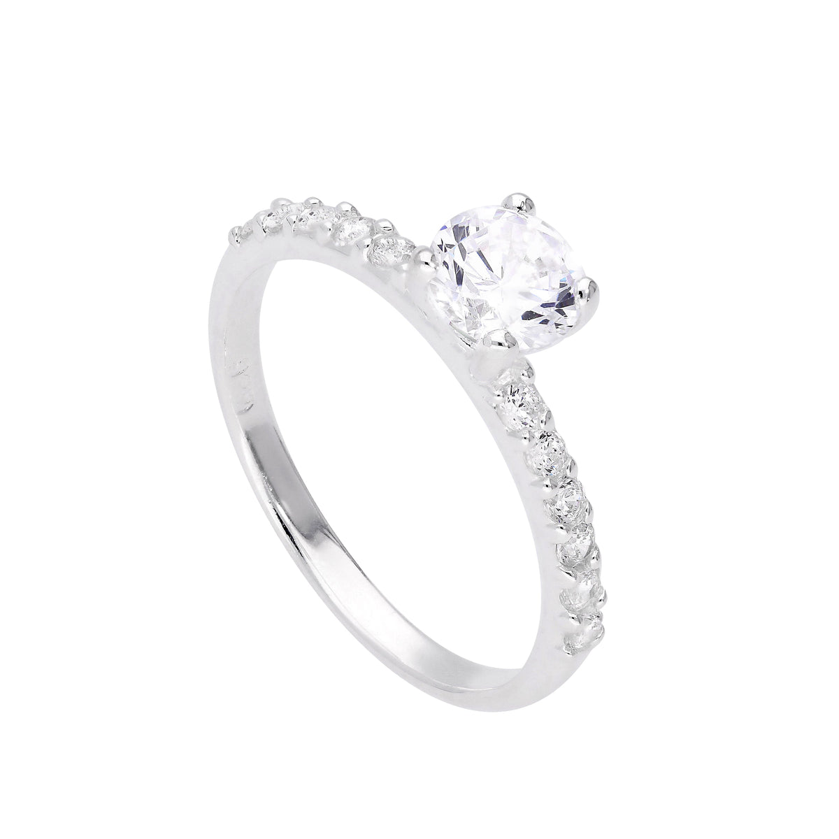 Bague en argent sterling et cristal CZ transparent avec cristaux CZ sur les épaules, tailles 49 à 63