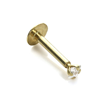 Labret à lèvres en or jaune 9 carats avec zircones cubiques transparents