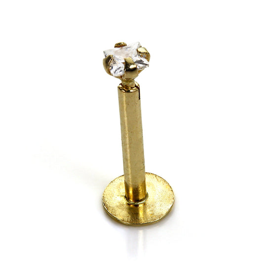 Labret à lèvres en or jaune 9 carats avec zircones cubiques transparents