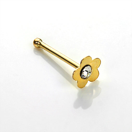 Clou de nez en or jaune 9 carats avec fleur en zircone cubique transparent