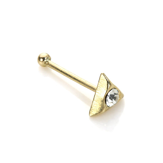 Clou de nez triangulaire en or jaune 9 carats avec zircones cubiques transparents