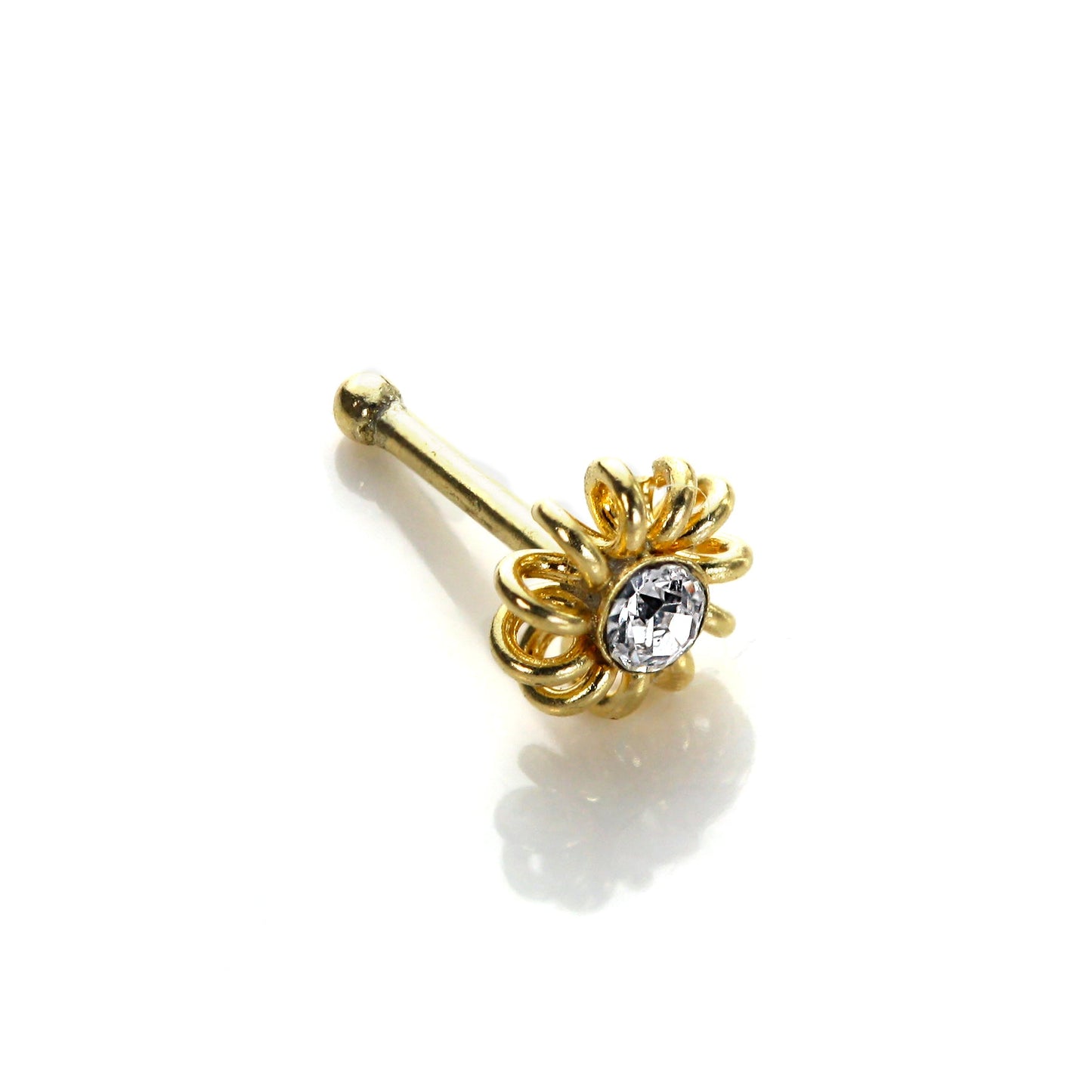 Clou de nez spiralé en or jaune 9 carats avec zircones cubiques transparents