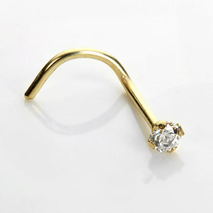 Piercing de nez à vis en or jaune 9 carats avec cristaux de zircone cubique