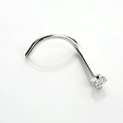 Piercing de nez à vis en or blanc 9 carats avec cristaux de zircone cubique