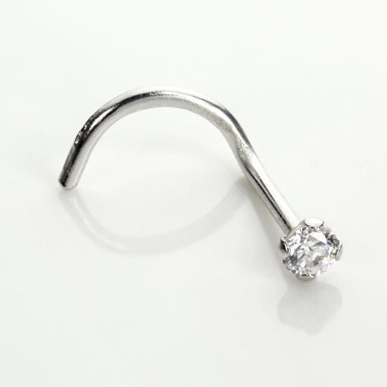 Piercing de nez à vis en or blanc 9 carats avec cristaux de zircone cubique