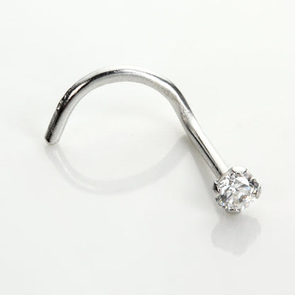 Piercing de nez à vis en or blanc 9 carats avec cristaux de zircone cubique