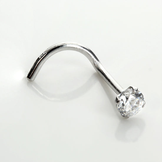 Piercing de nez à vis en or blanc 9 carats avec cristaux de zircone cubique