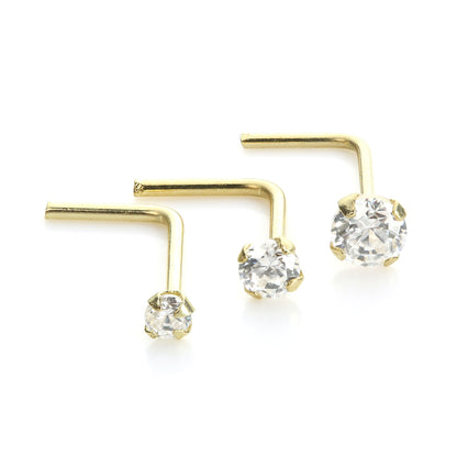 Piercing de nez en or jaune 9 carats avec cristal transparent