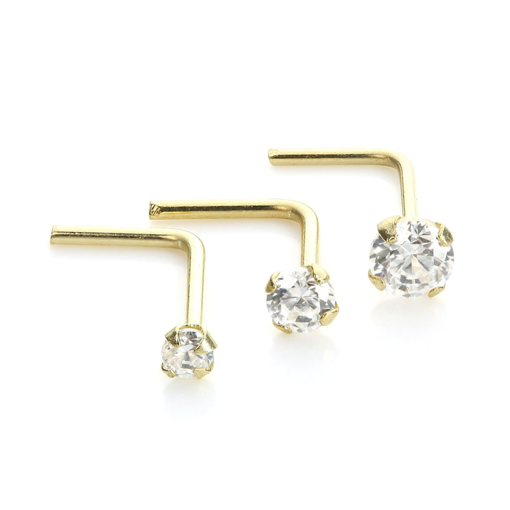 Piercing de nez en or jaune 9 carats avec cristal transparent