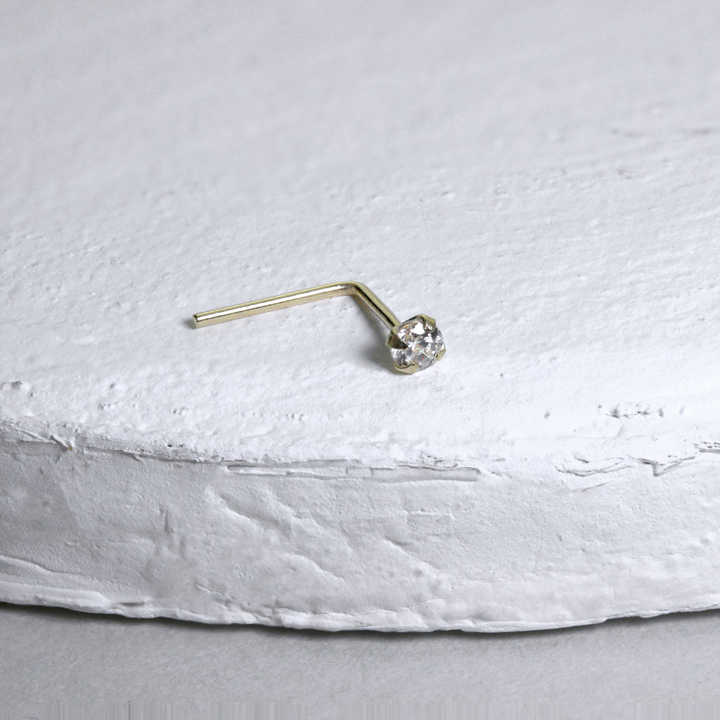 Piercing de nez en or jaune 9 carats avec cristal transparent