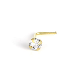 Piercing de nez en or 9 carats avec cristal en forme de L de 2,5 mm