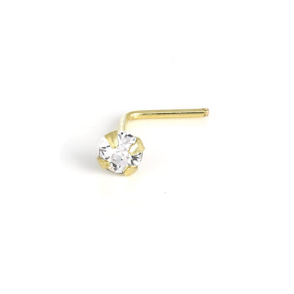 Piercing de nez en or 9 carats avec cristal en forme de L, 1,5 mm - 2,5 mm