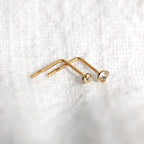Piercing de nez en or 9 carats avec cristal en forme de L, 1,5 mm - 2,5 mm
