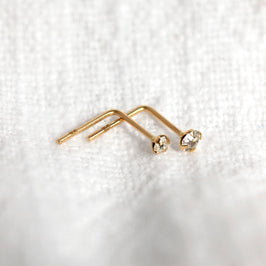 Piercing de nez en or 9 carats avec cristal en forme de L, 1,5 mm - 2,5 mm