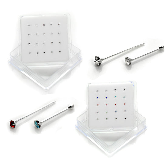 Lot de 20 clous de nez en argent sterling sertis de 4 griffes et d'oxydes de zirconium de 2 mm