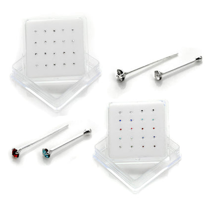 Lot de 20 clous de nez en argent sterling sertis de 4 griffes et d'oxydes de zirconium de 2 mm