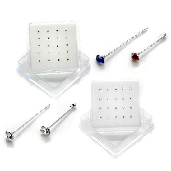 Lot de 20 clous de nez en argent sterling à 3 griffes et zircones cubiques de 2 mm