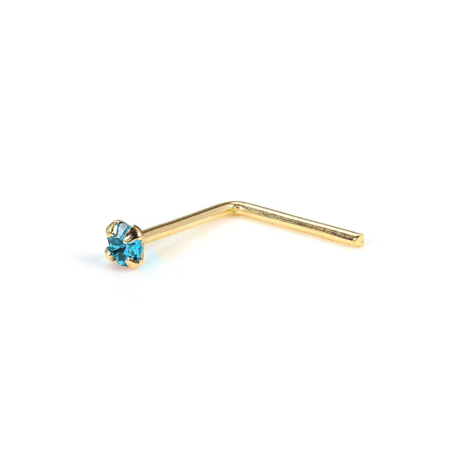 Clou de nez en or jaune 9 carats en forme de L avec cristal CZ rond de 1,5 mm
