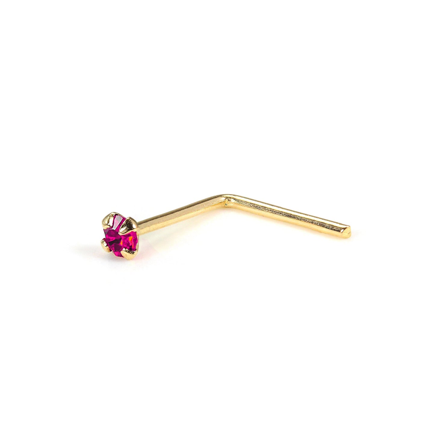 Clou de nez en or jaune 9 carats en forme de L avec cristal CZ rond de 1,5 mm