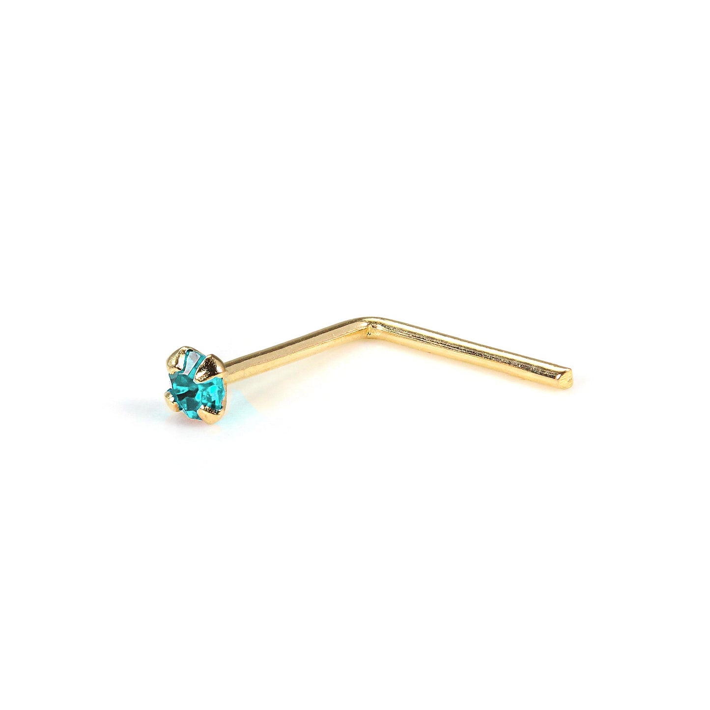 Clou de nez en or jaune 9 carats en forme de L avec cristal CZ rond de 1,5 mm