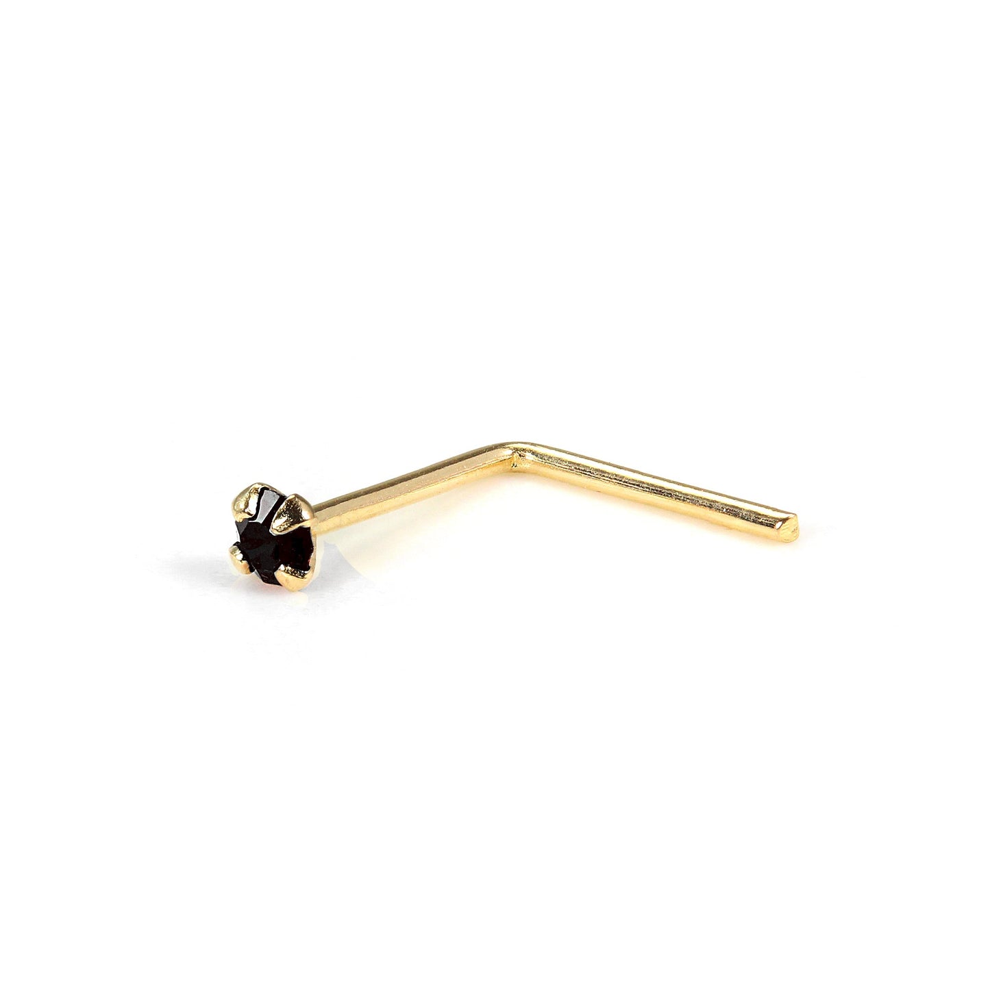 Clou de nez en or jaune 9 carats en forme de L avec cristal CZ rond de 1,5 mm