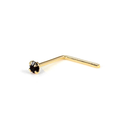 Clou de nez en or jaune 9 carats en forme de L avec cristal CZ rond de 1,5 mm