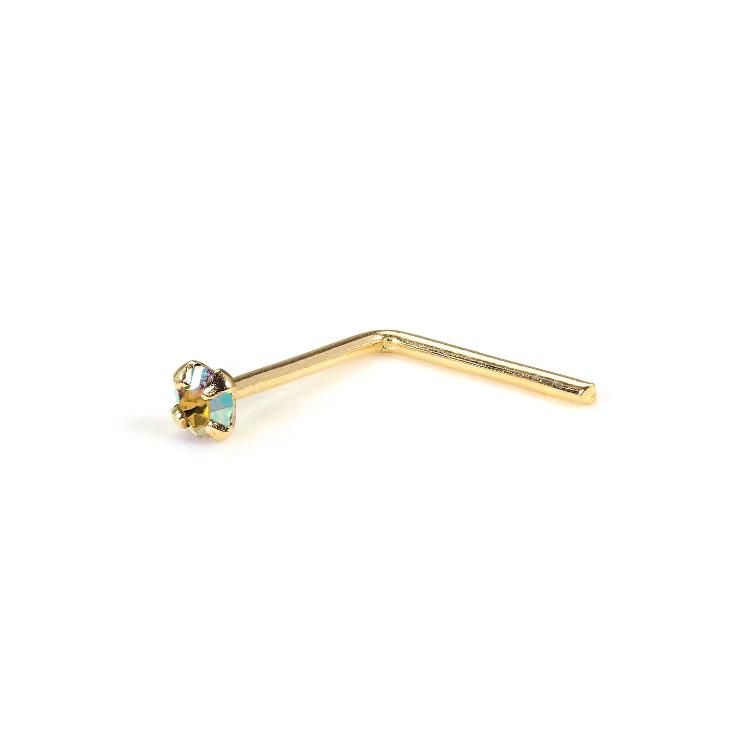 Clou de nez en or jaune 9 carats en forme de L avec cristal CZ rond de 1,5 mm