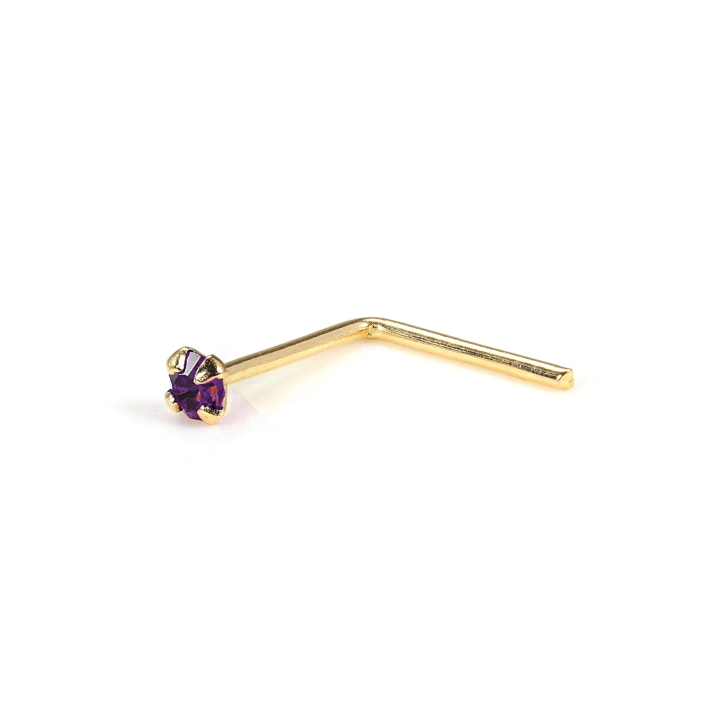 Clou de nez en or jaune 9 carats en forme de L avec cristal CZ rond de 1,5 mm