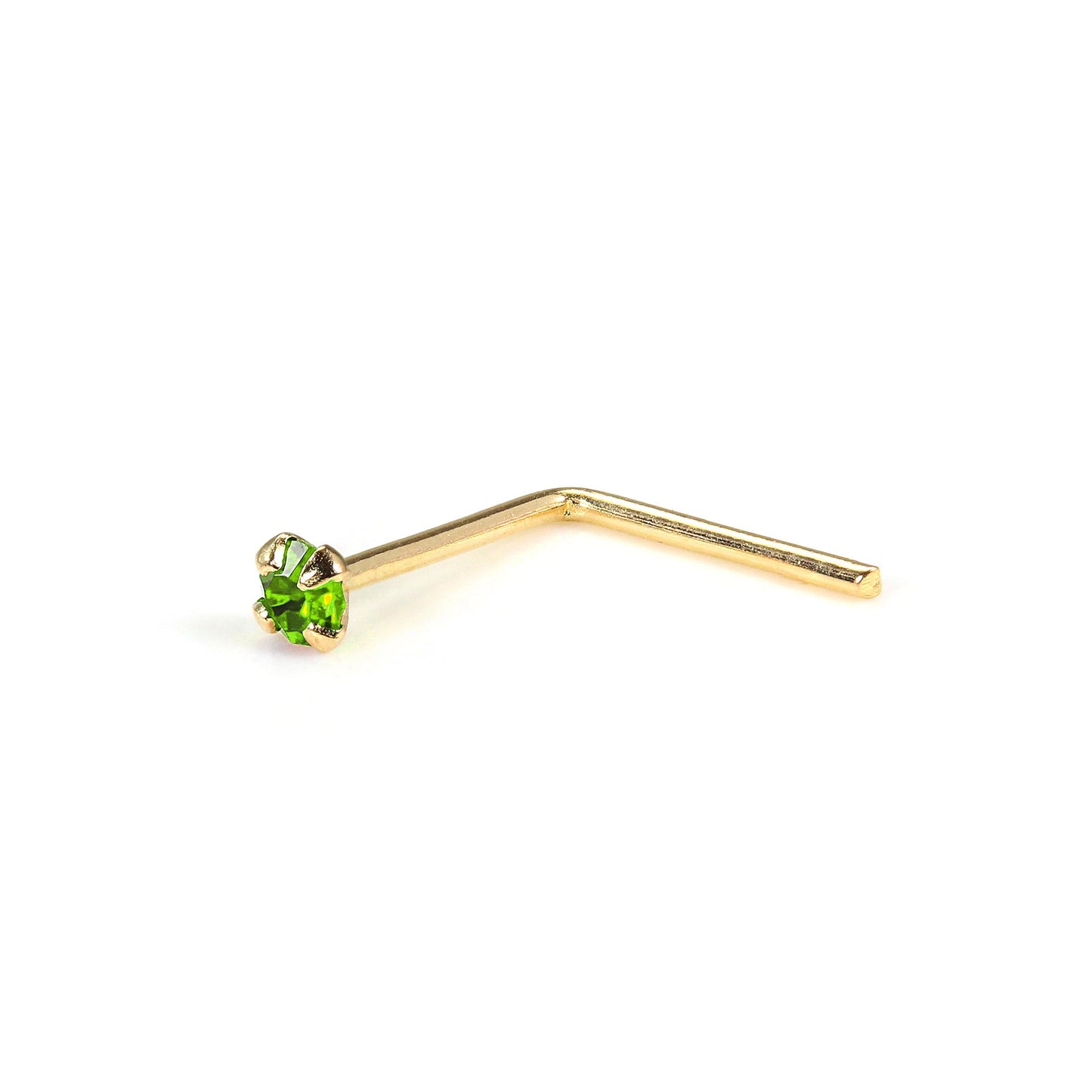 Clou de nez en or jaune 9 carats en forme de L avec cristal CZ rond de 1,5 mm
