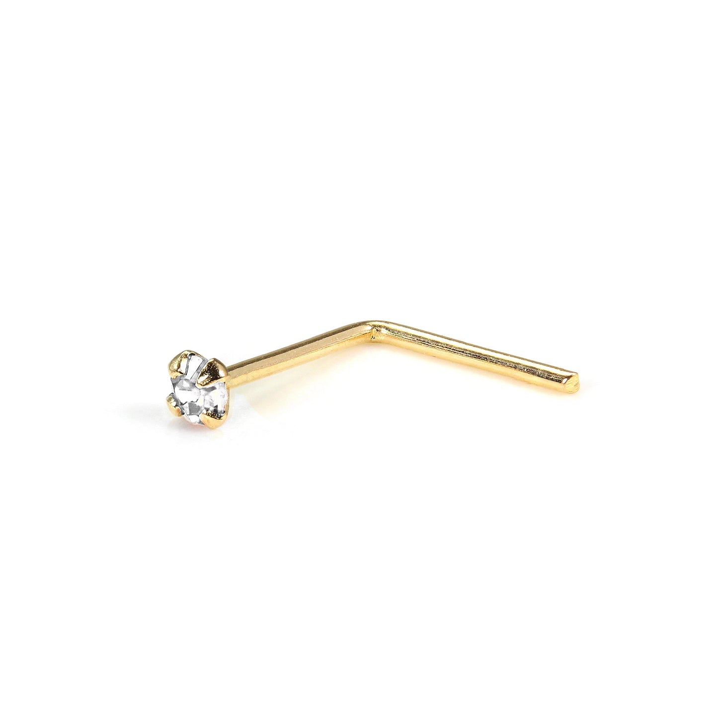 Clou de nez en or jaune 9 carats en forme de L avec cristal CZ rond de 1,5 mm