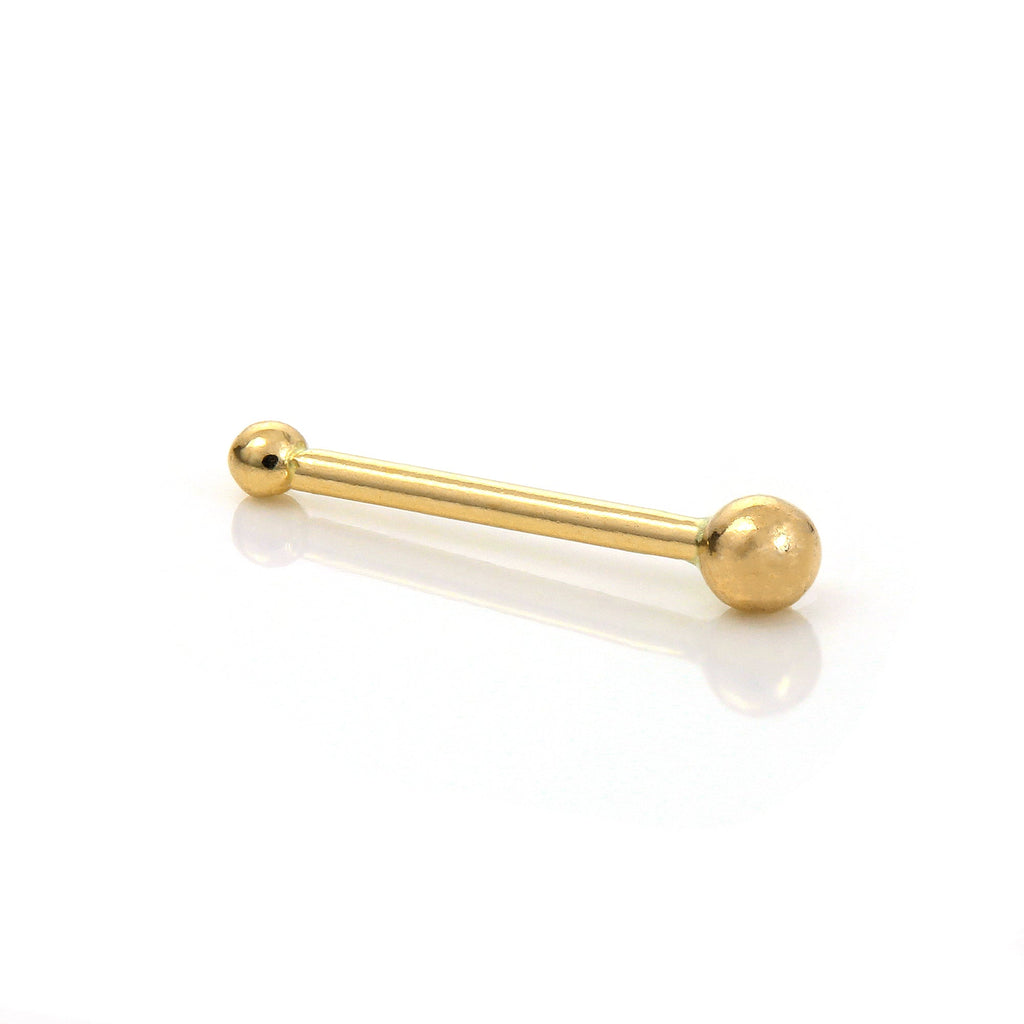 Clou de nez en or jaune 9 carats avec boule de 1,5 mm et barre de 6 mm