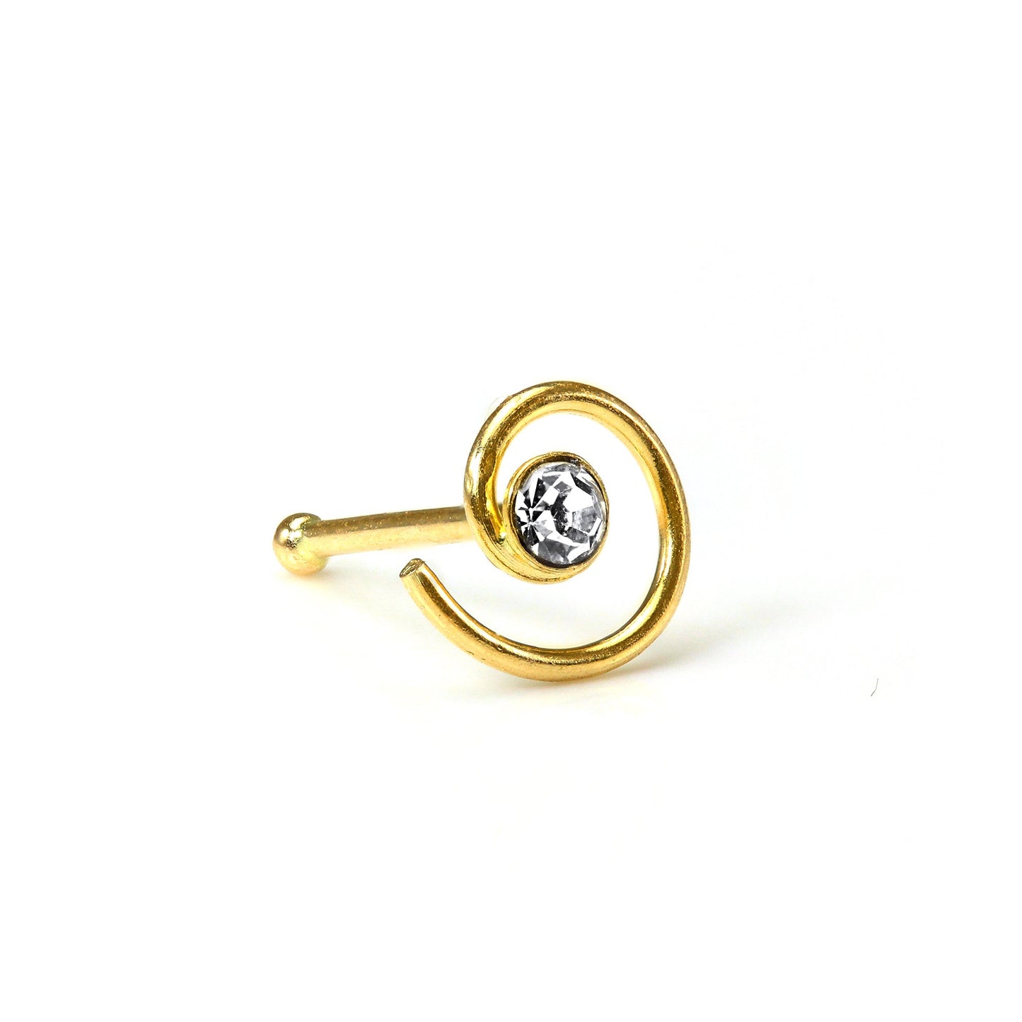 Piercing de nez en or jaune 9 carats avec boule et cristal CZ de 2 mm