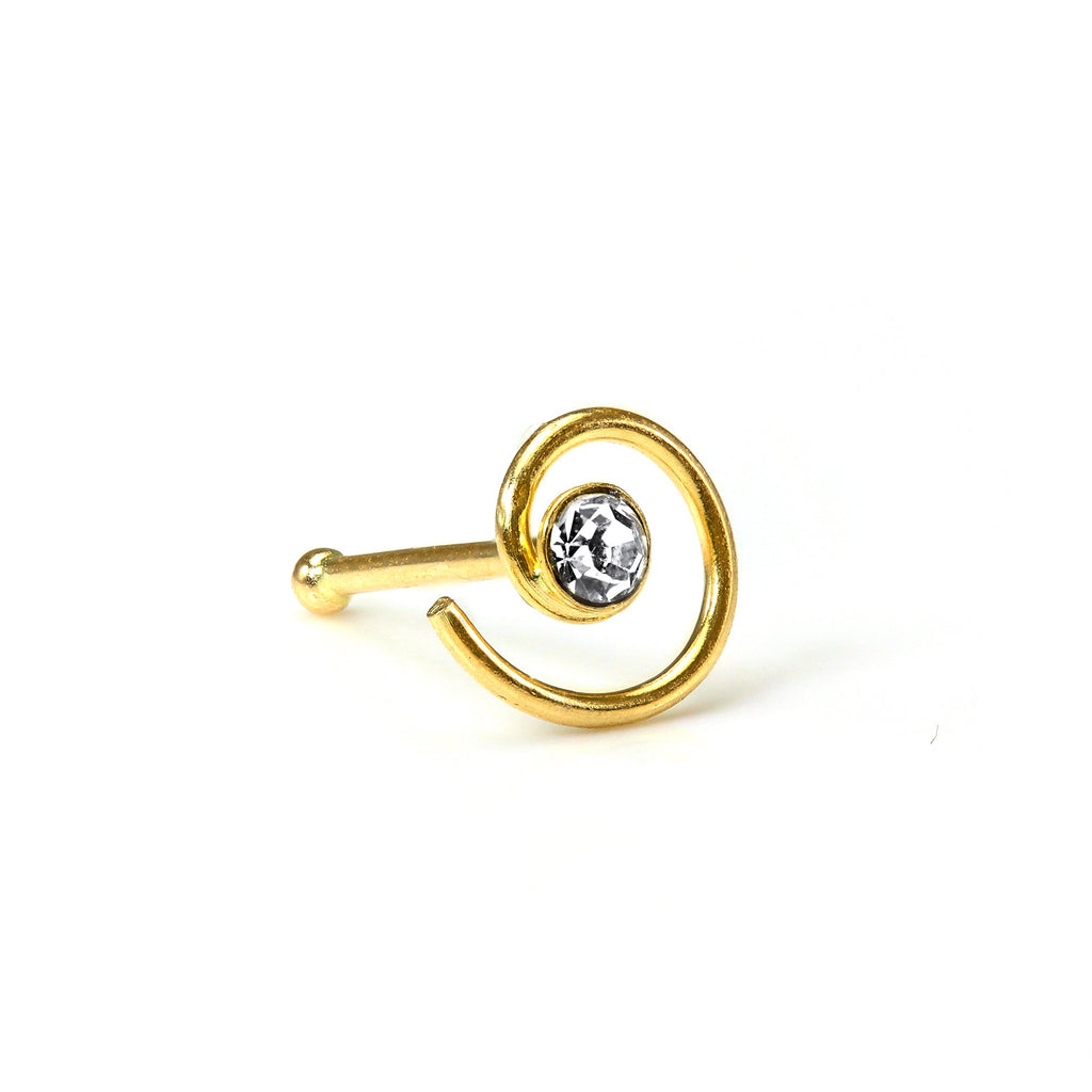 Piercing de nez en or jaune 9 carats avec boule et cristal CZ de 2 mm