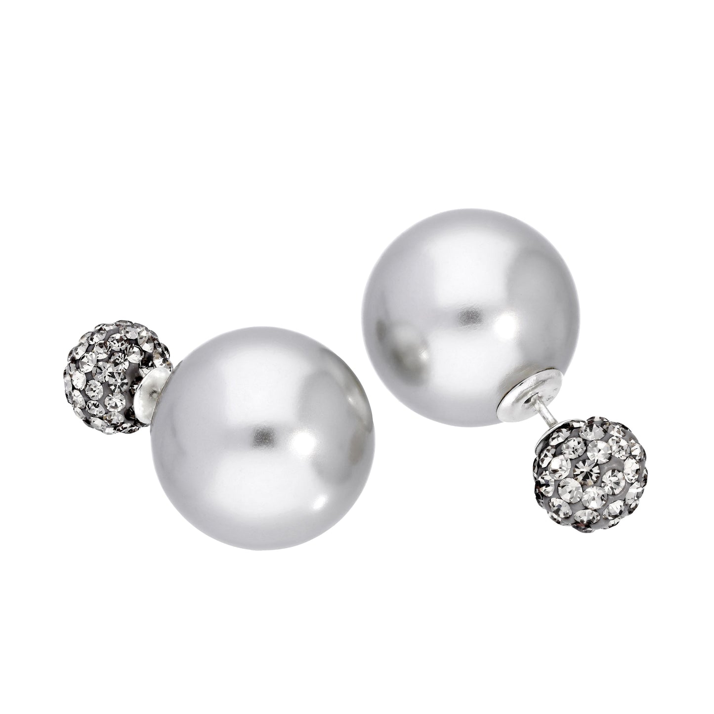 Boucles d'oreilles à tige en argent sterling avec perles double face et zircones cubiques, blanc crème, pêche et gris