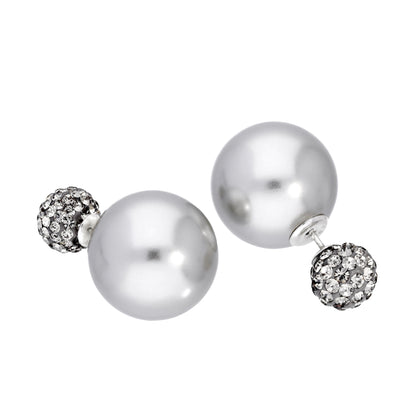Boucles d'oreilles à tige en argent sterling avec perles double face et zircones cubiques, blanc crème, pêche et gris