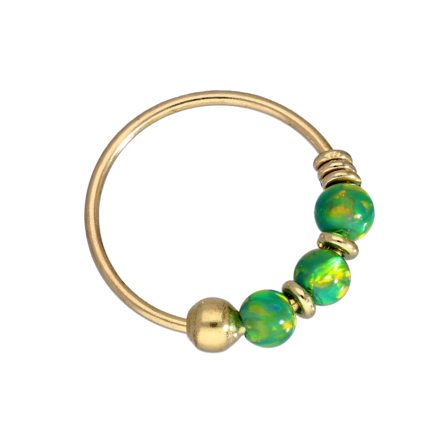 Anneaux de nez en or 9 carats et opale colorée, jade bleu, vert, rose, orange, violet