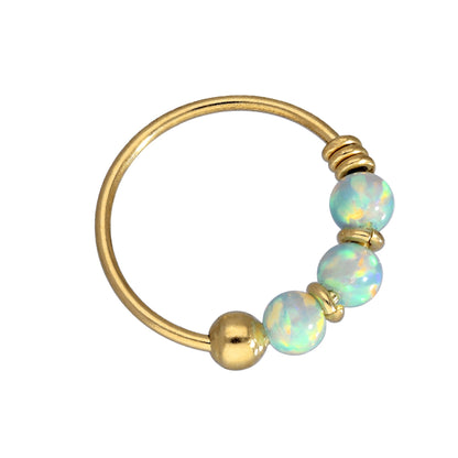Anneaux de nez en or 9 carats et opale colorée, jade bleu, vert, rose, orange, violet