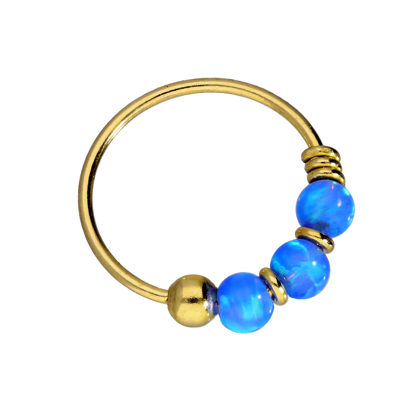 Anneaux de nez en or 9 carats et opale colorée, jade bleu, vert, rose, orange, violet